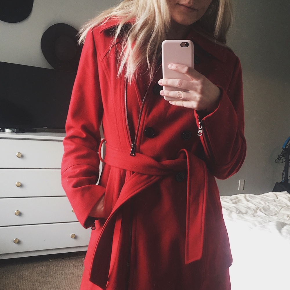 SEXY 💔 RED Zipper PeaCoat - Designer Knockoff
